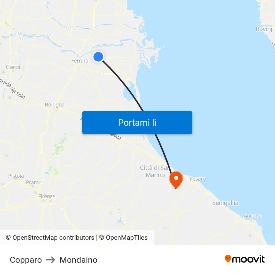 Copparo to Mondaino map