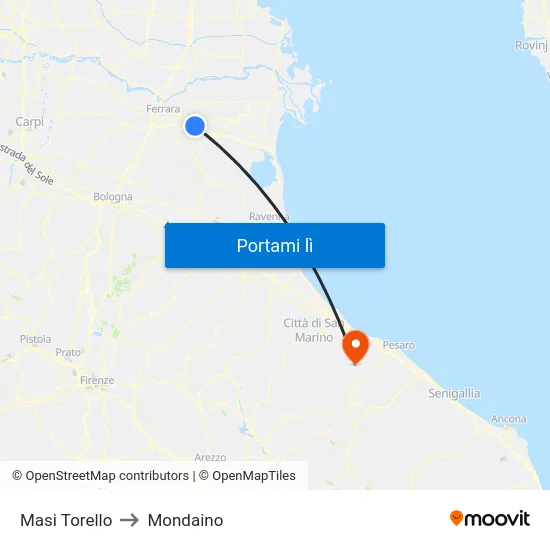 Masi Torello to Mondaino map