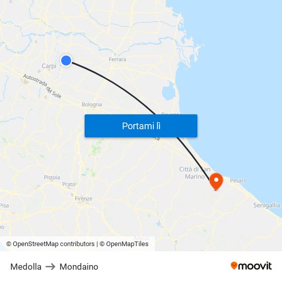 Medolla to Mondaino map