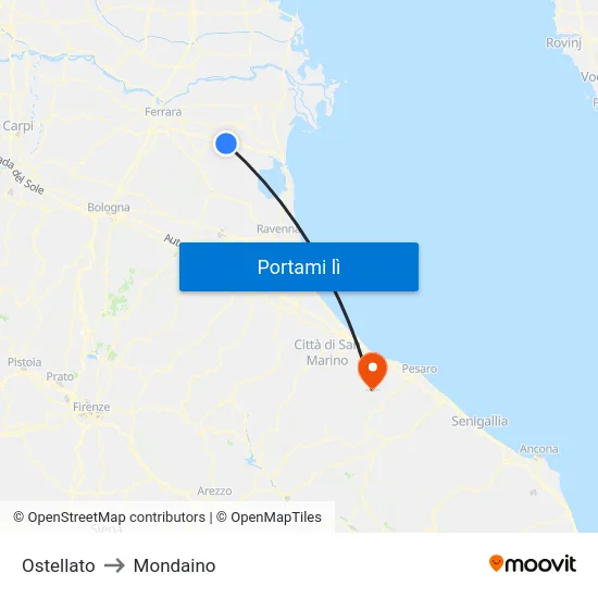 Ostellato to Mondaino map