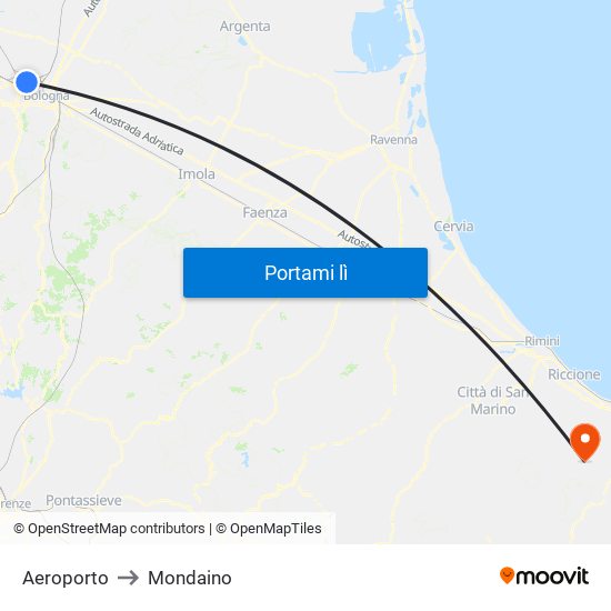 Aeroporto to Mondaino map