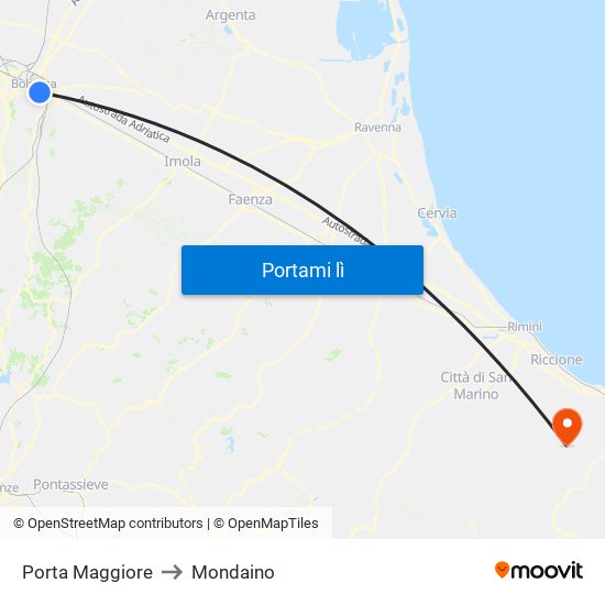 Porta Maggiore to Mondaino map