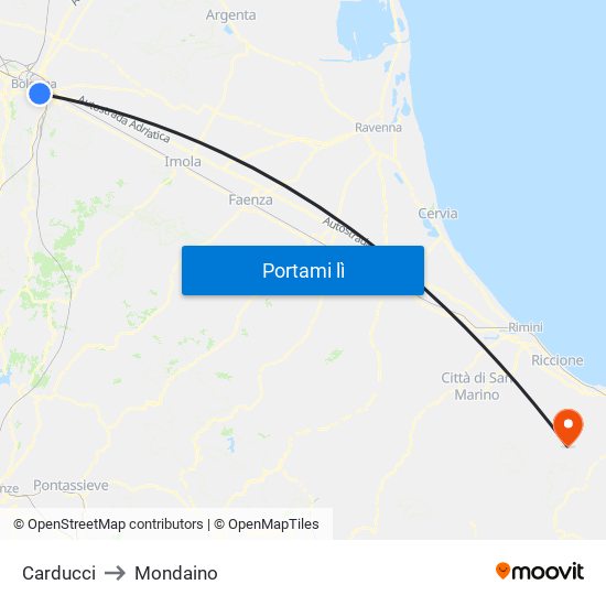 Carducci to Mondaino map