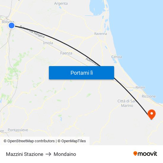 Mazzini Stazione to Mondaino map