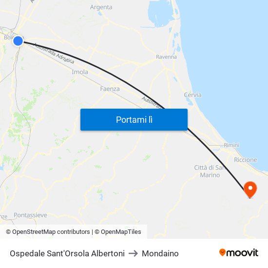 Ospedale Sant'Orsola Albertoni to Mondaino map