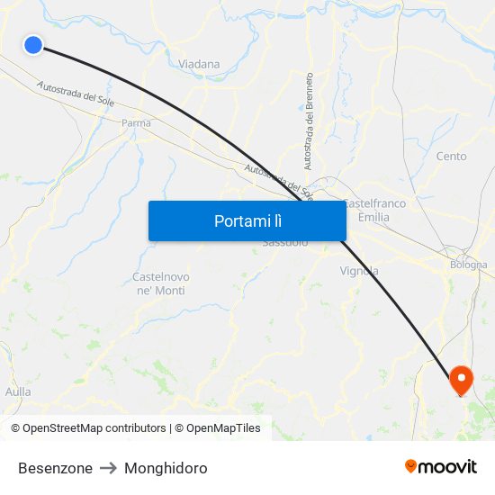 Besenzone to Monghidoro map