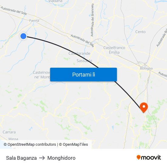 Sala Baganza to Monghidoro map