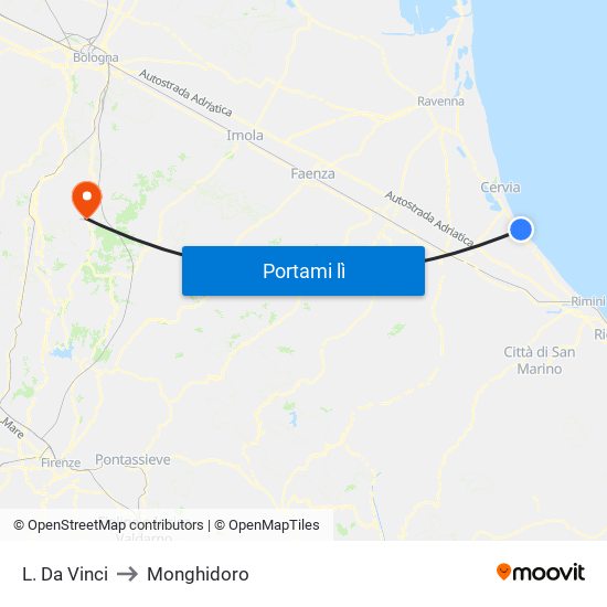 L. Da Vinci to Monghidoro map