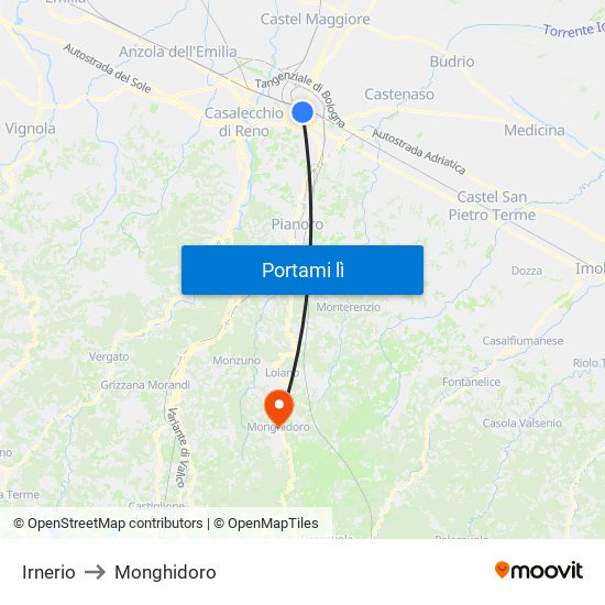 Irnerio to Monghidoro map