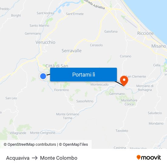 Acquaviva to Monte Colombo map