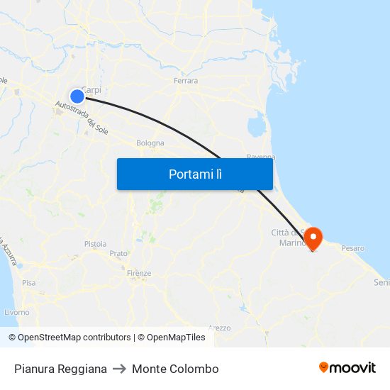 Pianura Reggiana to Monte Colombo map