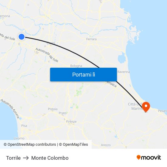 Torrile to Monte Colombo map