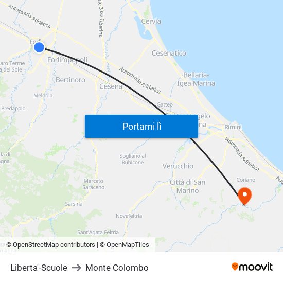 Liberta'-Scuole to Monte Colombo map