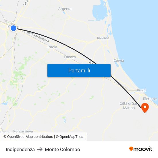 Indipendenza to Monte Colombo map