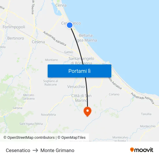 Cesenatico to Monte Grimano map