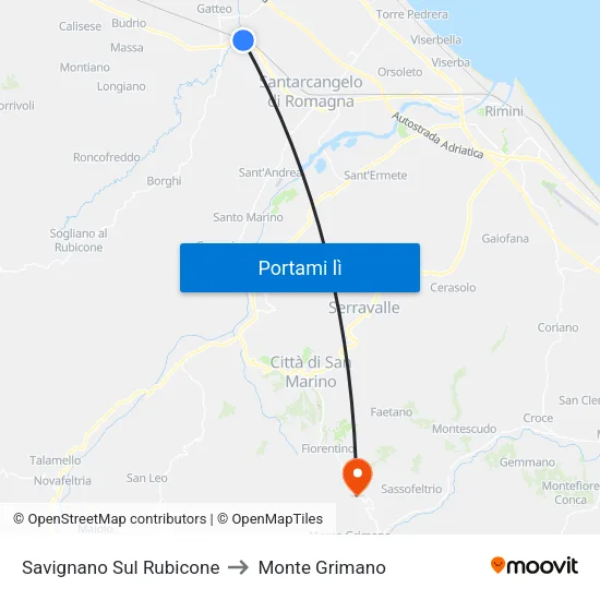 Savignano Sul Rubicone to Monte Grimano map
