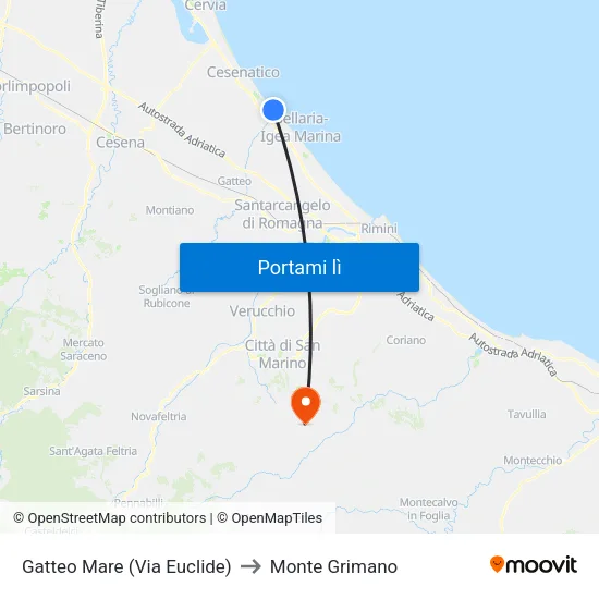 Gatteo Mare (Via Euclide) to Monte Grimano map