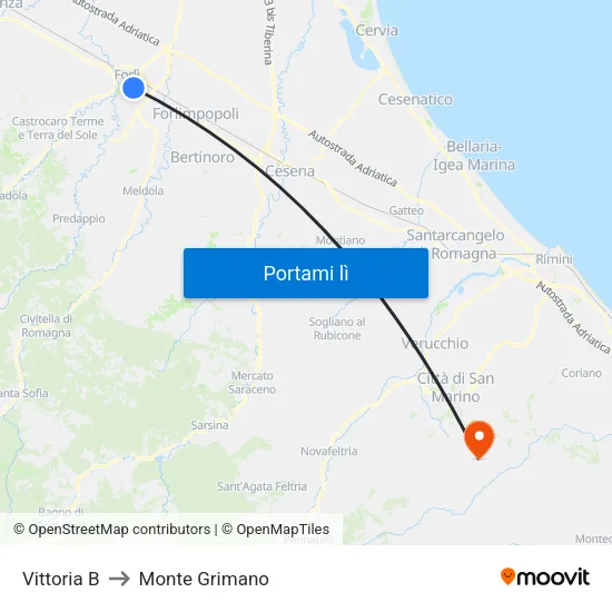 Vittoria B to Monte Grimano map