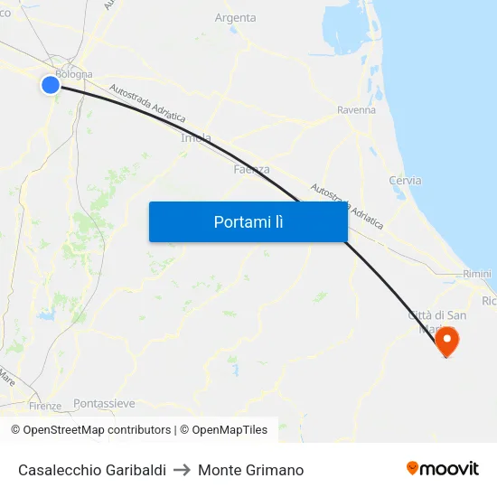 Casalecchio Garibaldi to Monte Grimano map