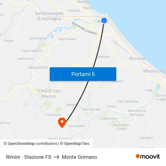 Rimini - Stazione FS to Monte Grimano map