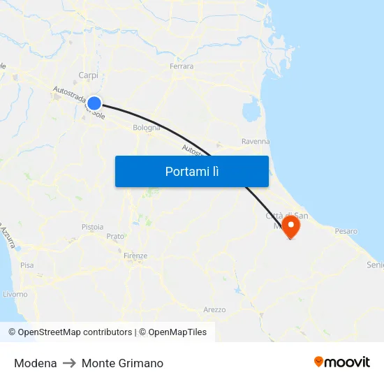 Modena to Monte Grimano map