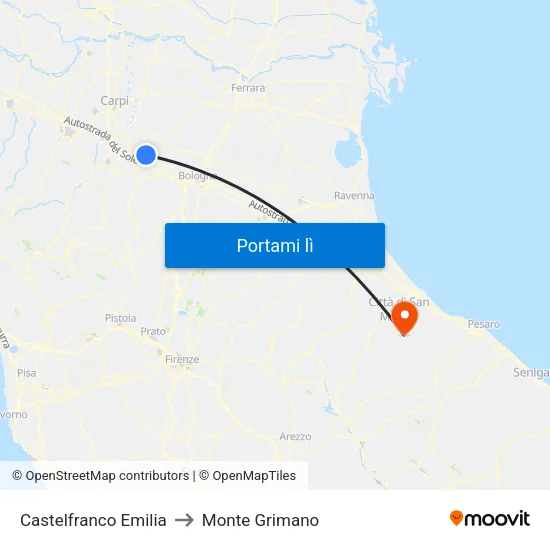Castelfranco Emilia to Monte Grimano map