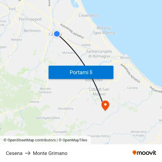 Cesena to Monte Grimano map