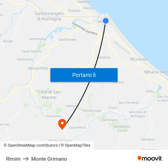 Rimini to Monte Grimano map