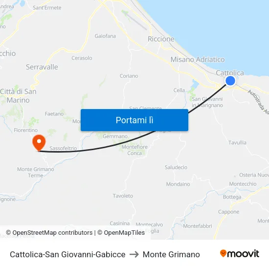 Cattolica-San Giovanni-Gabicce to Monte Grimano map