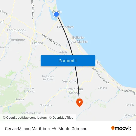 Cervia-Milano Marittima to Monte Grimano map