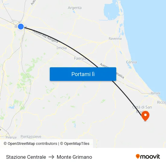 Stazione Centrale (Pens. E) to Monte Grimano map