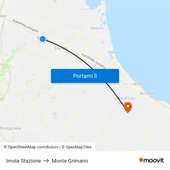 Imola Stazione to Monte Grimano map