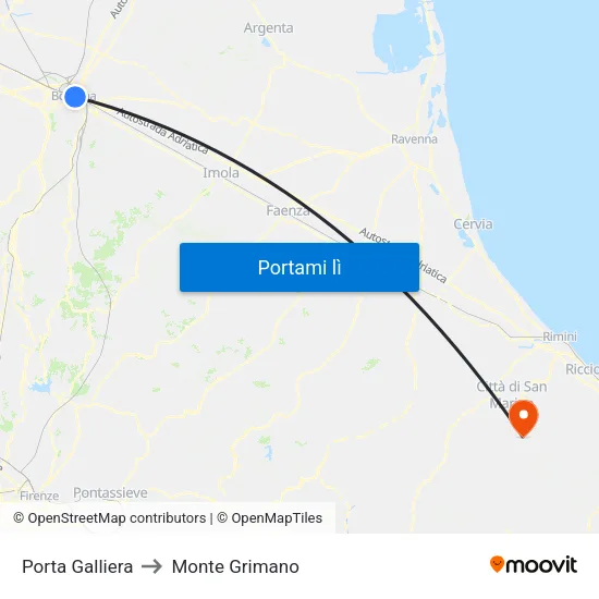 Porta Galliera to Monte Grimano map