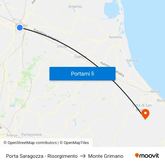 Porta Saragozza - Risorgimento to Monte Grimano map