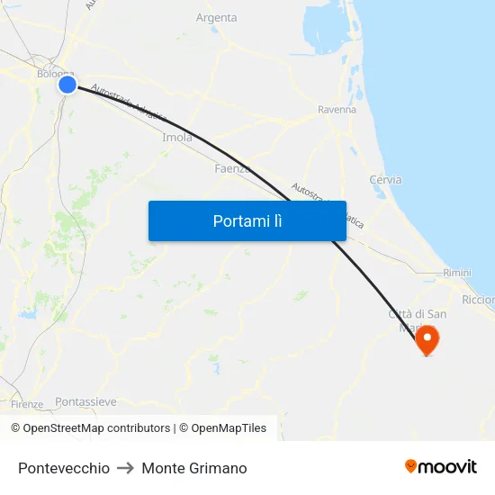 Pontevecchio to Monte Grimano map