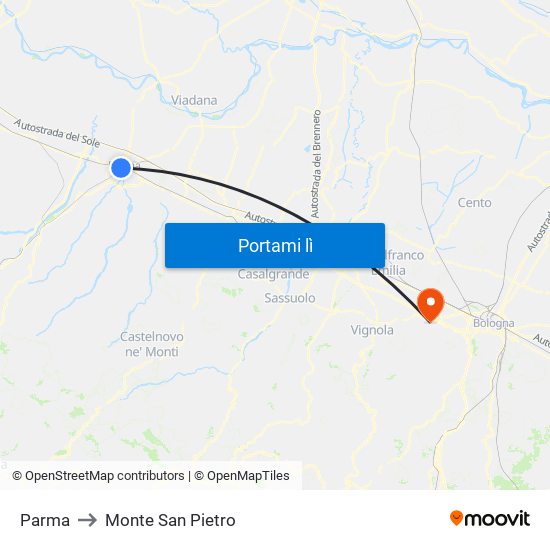 Parma to Monte San Pietro map