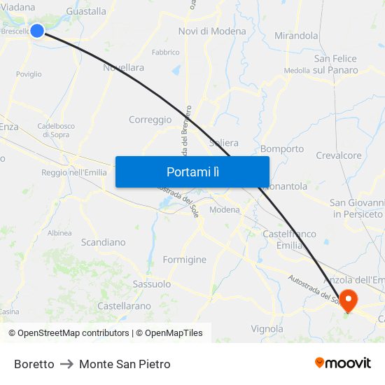 Boretto to Monte San Pietro map