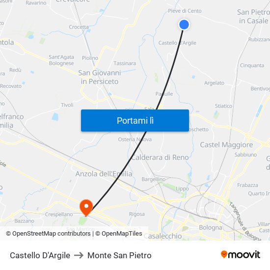 Castello D'Argile to Monte San Pietro map