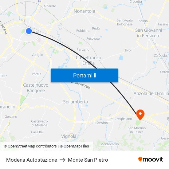 Modena  Autostazione to Monte San Pietro map