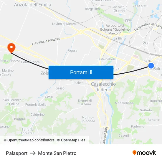 Riva Di Reno - Lame to Monte San Pietro map