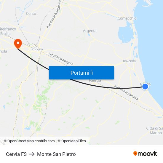 Cervia FS to Monte San Pietro map