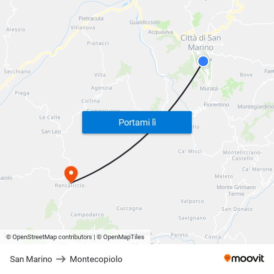 San Marino to Montecopiolo map