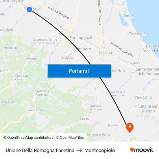 Unione Della Romagna Faentina to Montecopiolo map