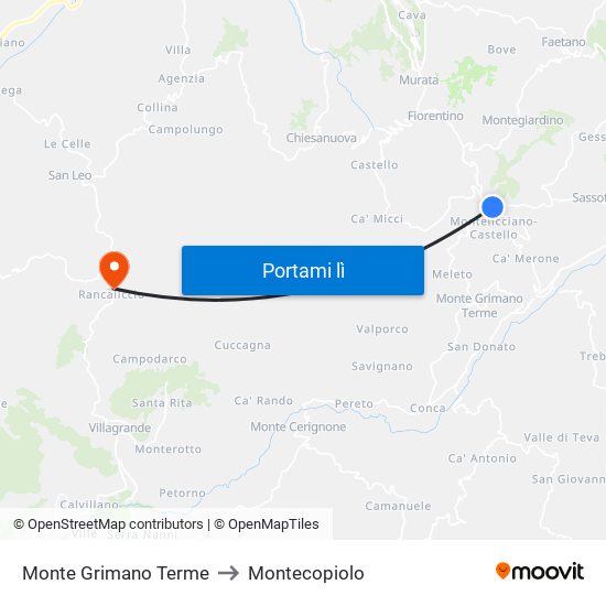 Monte Grimano Terme to Montecopiolo map