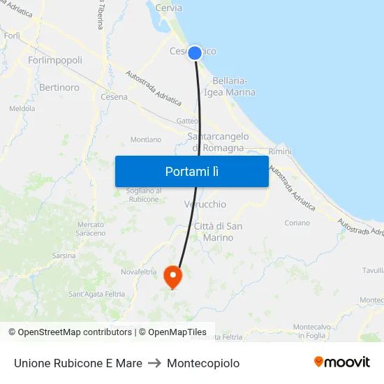 Unione Rubicone E Mare to Montecopiolo map