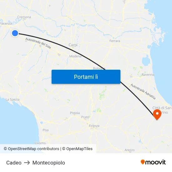 Cadeo to Montecopiolo map