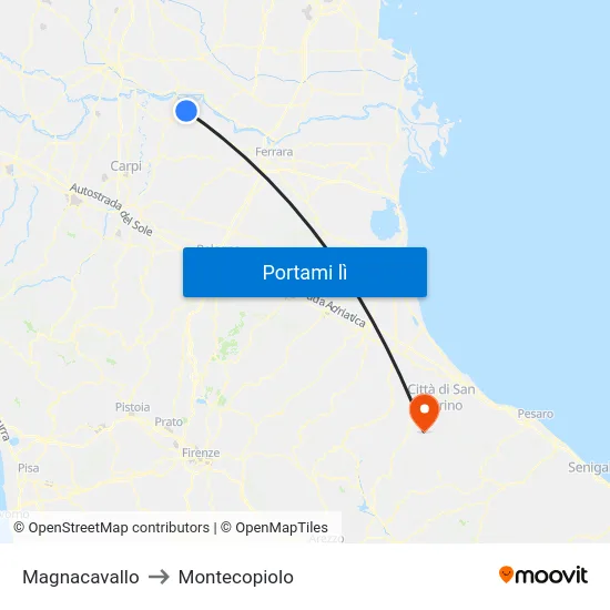 Magnacavallo to Montecopiolo map