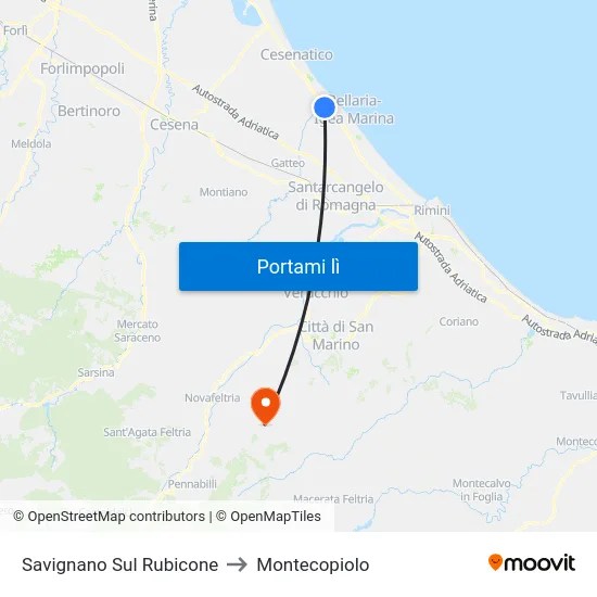 Savignano Sul Rubicone to Montecopiolo map