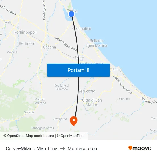 Cervia-Milano Marittima to Montecopiolo map