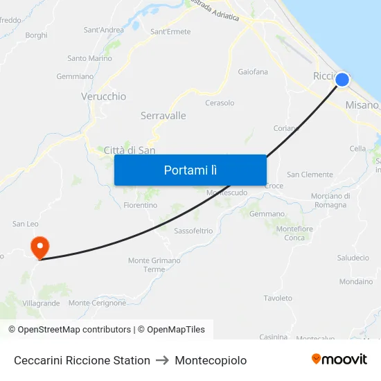 Ceccarini Riccione Station to Montecopiolo map